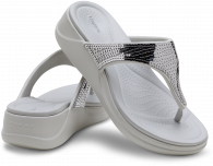 Crocs Boca Sequin Wedge Flip W Pearl White / Silver